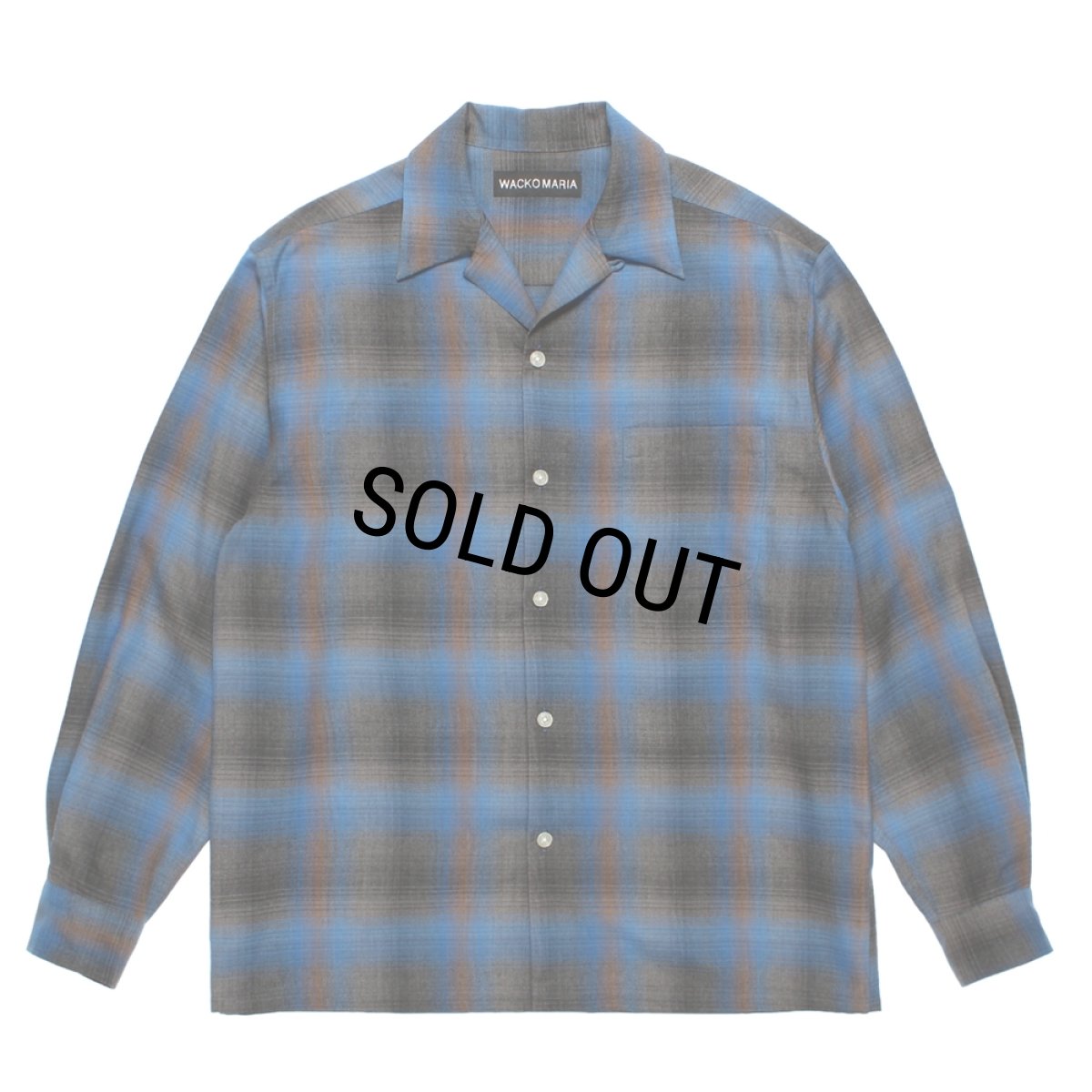 画像1: WACKO MARIA/OMBRE CHECK OPEN COLLAR SHIRT（BLUE）［オンブレチェックオープンカラーシャツ-26秋冬］ (1)