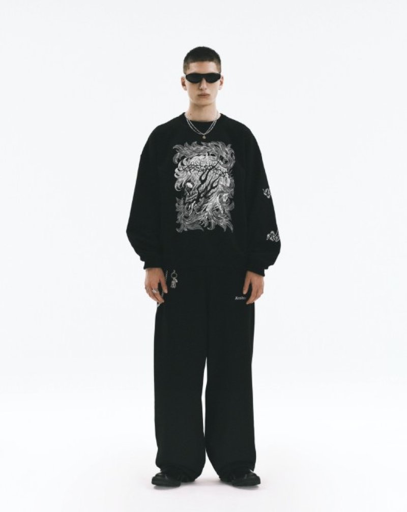 画像3: ANTIDOTE BUYERS CLUB/ASIC Crewneck Sweatshirt(Leaf Skull)(Pure Black)