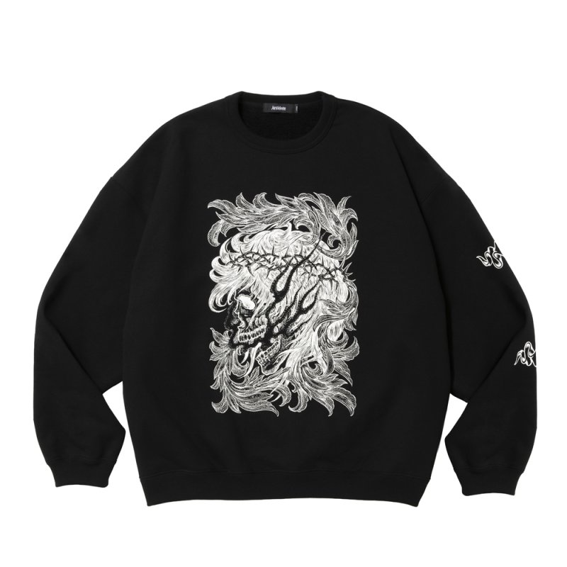 画像1: ANTIDOTE BUYERS CLUB/ASIC Crewneck Sweatshirt(Leaf Skull)(Pure Black)