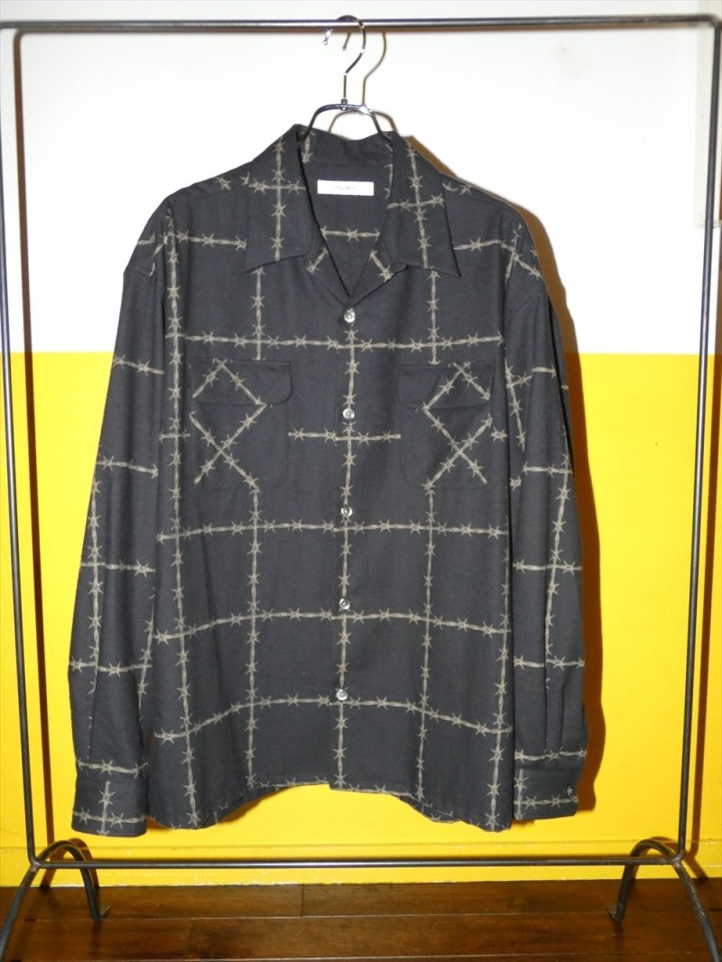 画像2: exodus brand/有刺鉄線 OPEN COLLAR L/S SHIRT（BLACK）［有刺鉄線オープンカラーシャツ-26秋冬］