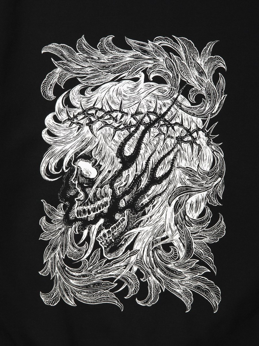 画像4: ANTIDOTE BUYERS CLUB/ASIC Crewneck Sweatshirt（Leaf Skull）（Pure Black） (4)