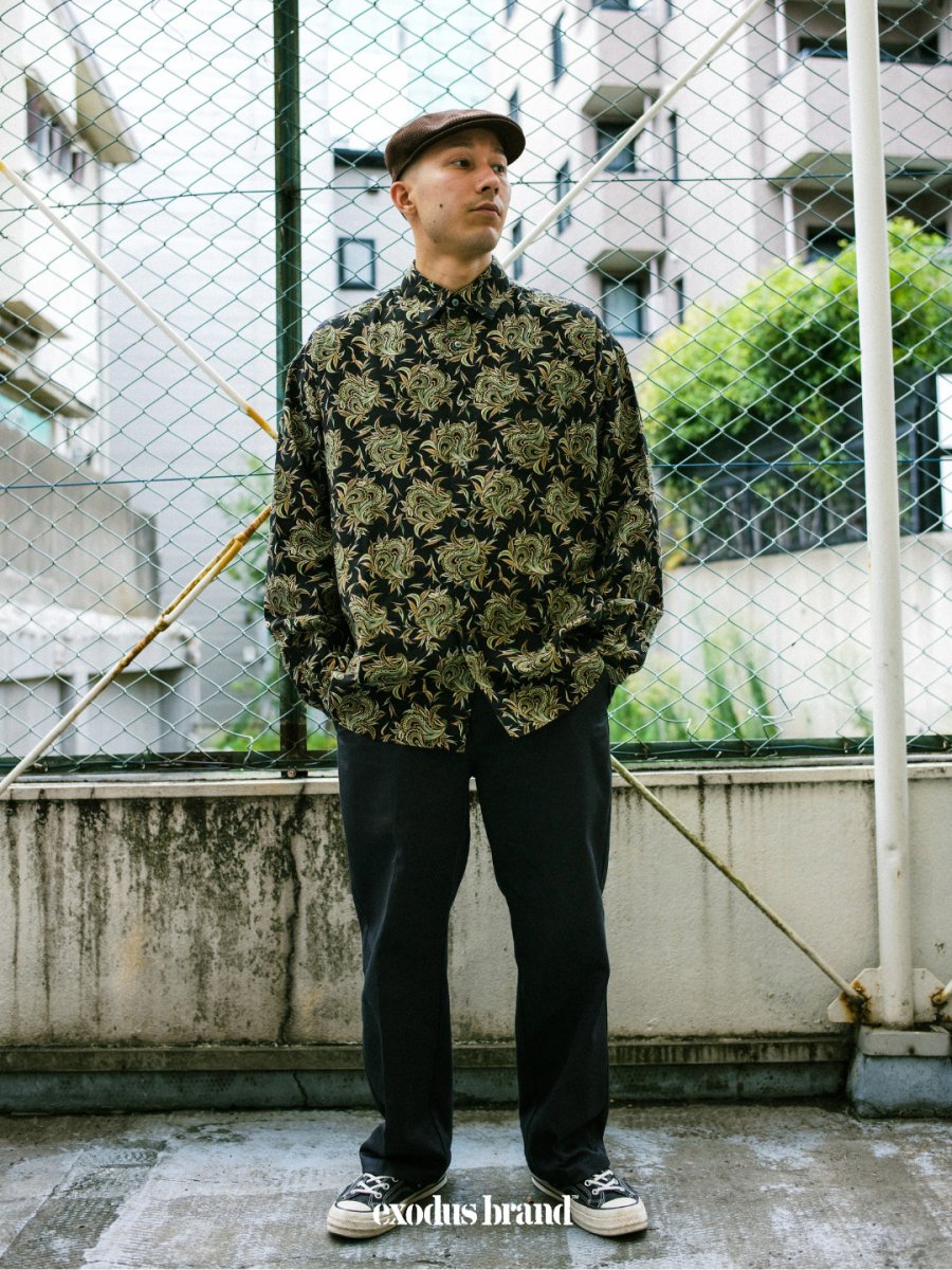 画像5: exodus brand/BUDS PAISLEY REGULAR COLLAR SHIRT（BLACK）［バッズペイズリーレギュラーカラーシャツ-26秋冬］ (5)