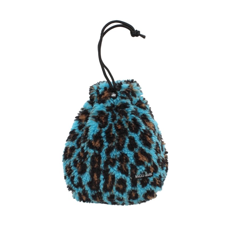 画像1: WACKO MARIA/LEOPARD BOA FLEECE DRAWSTRING POUCH（BLUE）［レオパードボアフリースドローストリングポーチ-26秋冬］