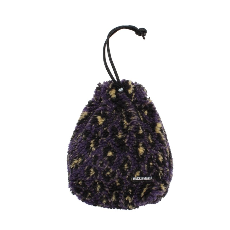 画像1: WACKO MARIA/LEOPARD BOA FLEECE DRAWSTRING POUCH（PURPLE）［レオパードボアフリースドローストリングポーチ-26秋冬］