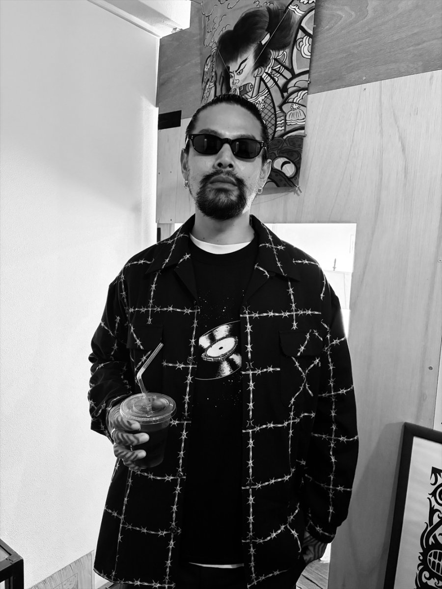 画像3: exodus brand/有刺鉄線 OPEN COLLAR L/S SHIRT（BLACK）［有刺鉄線オープンカラーシャツ-26秋冬］ (3)