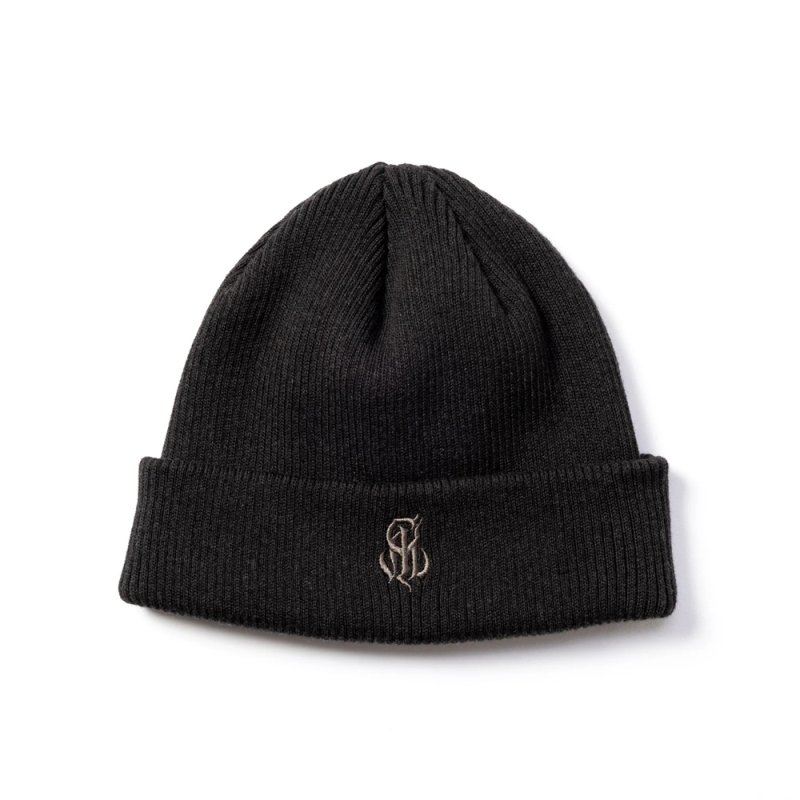 画像1: CALEE/CAL NT LOGO KNIT CAP（HEATHER BLACK）［ニットキャップ-26秋冬］
