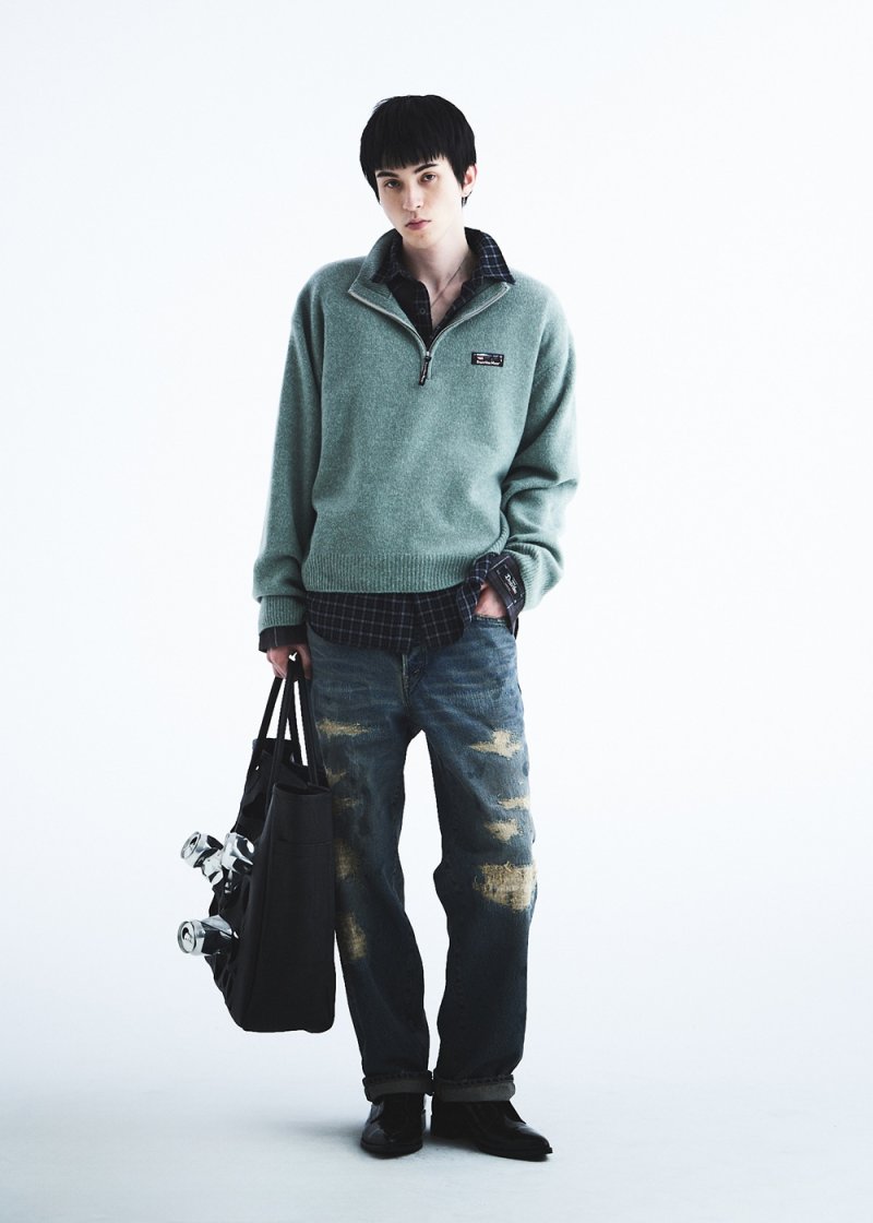 画像3: DAIRIKU/"Straight" Vintage Repair Denim Pants（Indigo）［"ストレート"ヴィンテージリペアデニムパンツ-26秋冬］