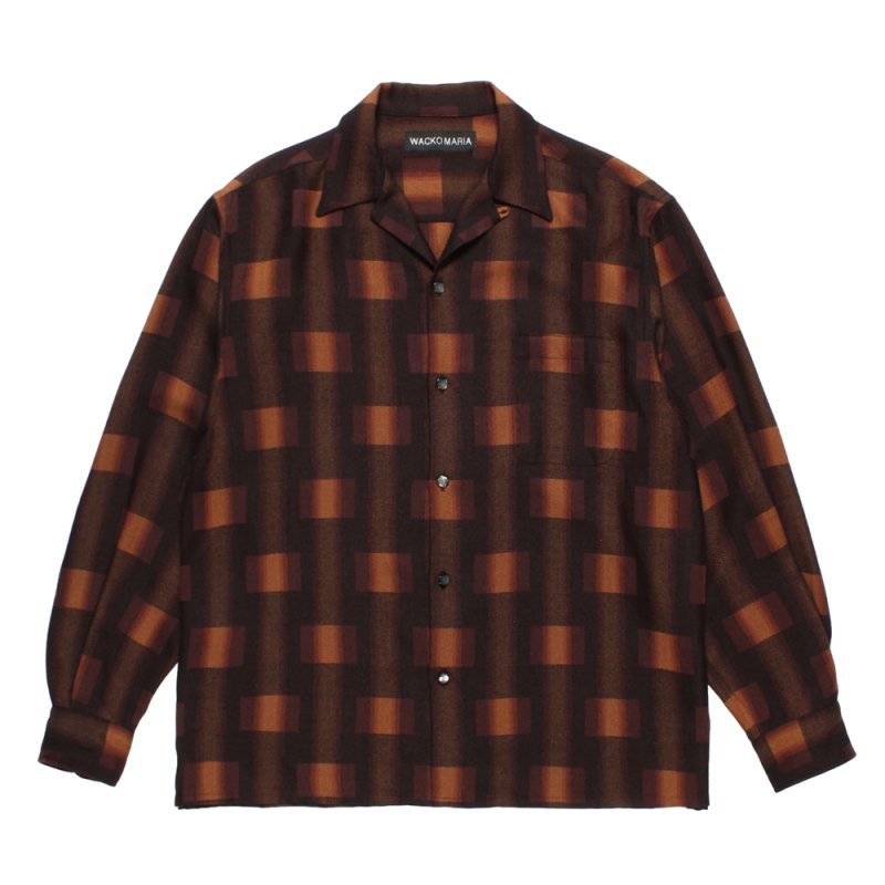 画像1: WACKO MARIA/OMBRE CHECK OPEN COLLAR SHIRT（BROWN）［オンブレチェックオープンカラーシャツ-26秋冬］