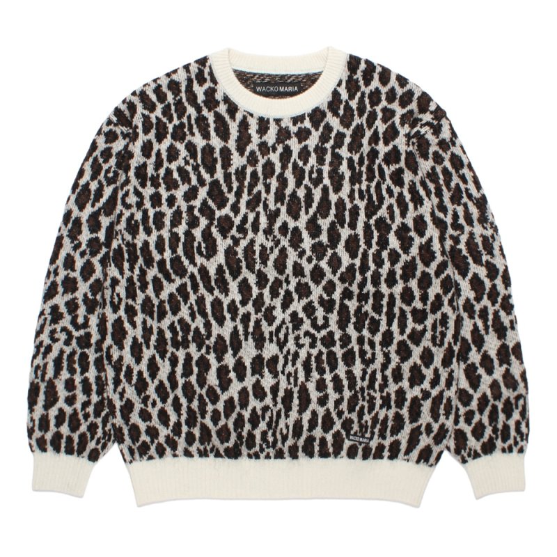 画像1: WACKO MARIA/LEOPARD MOHAIR JACQUARD KNIT SWEATER（WHITE）［レオパードモヘアセーター-26秋冬］