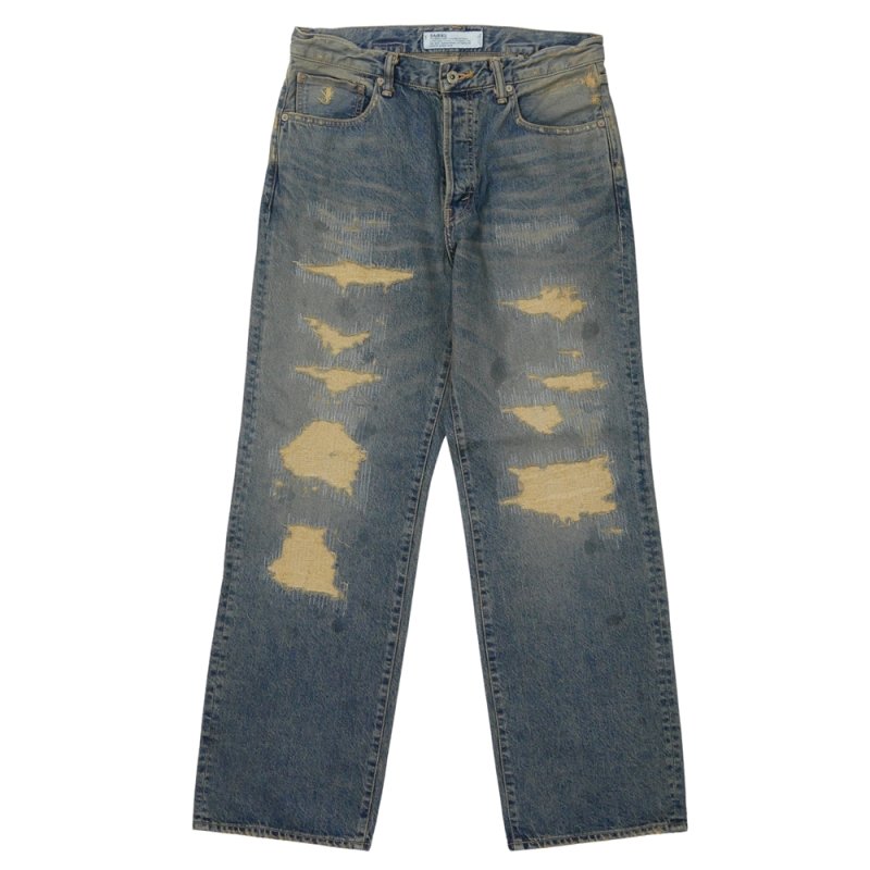 画像1: DAIRIKU/"Straight" Vintage Repair Denim Pants（Indigo）［"ストレート"ヴィンテージリペアデニムパンツ-26秋冬］