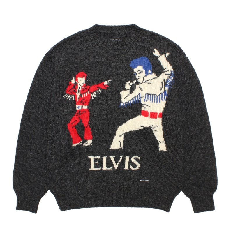 画像1: WACKO MARIA/INTARSIA KNIT SWEATER（CHARCOAL）［インターシャニットセーター-26秋冬］