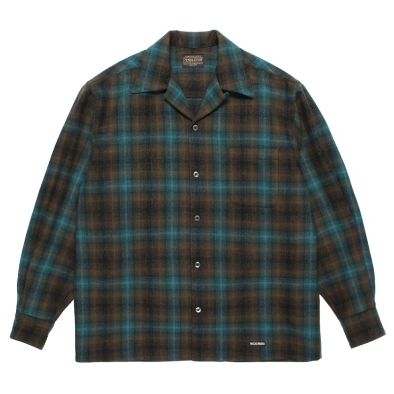 画像1: WACKO MARIA/PENDLETON / WOOL OMBRE CHECK OPEN COLLAR SHIRT（ONE）［ウールオンブレチェックオープンカラーシャツ-26秋冬］