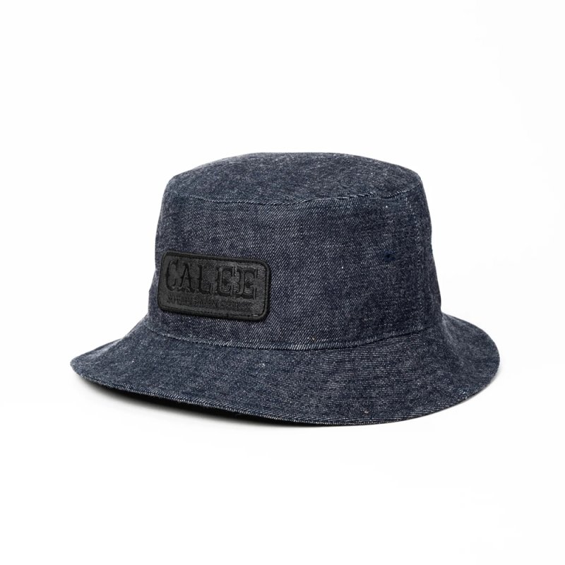 画像1: CALEE/LEATHER WAPPEN DENIM BUCKET HAT（INDIGO BLUE）［レザーワッペンデニムバケットハット-26秋冬］