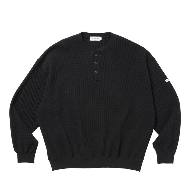 画像1: COOTIE PRODUCTIONS/N/C Waﬄe Henley Sweatshirt（Black）［ワッフルヘンリースウェットシャツ-26秋冬］