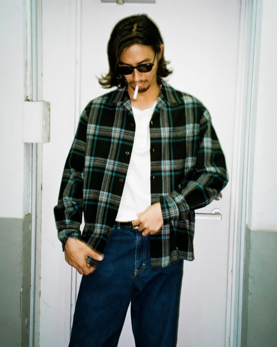画像4: WACKO MARIA/PENDLETON / WOOL OMBRE CHECK OPEN COLLAR SHIRT（ONE）［ウールオンブレチェックオープンカラーシャツ-26秋冬］ (4)