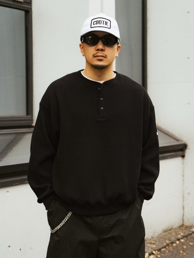 画像3: COOTIE PRODUCTIONS/N/C Waﬄe Henley Sweatshirt（Black）［ワッフルヘンリースウェットシャツ-26秋冬］