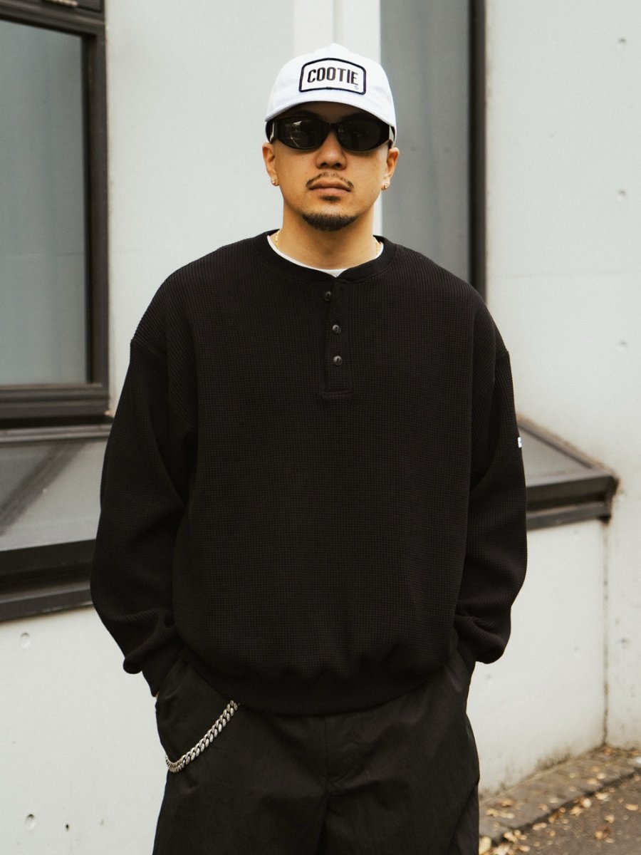 画像5: COOTIE PRODUCTIONS/N/C Waﬄe Henley Sweatshirt（Black）［ワッフルヘンリースウェットシャツ-26秋冬］ (5)