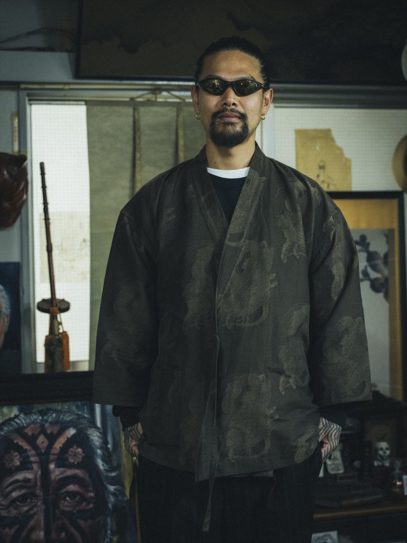 画像2: exodus brand/HORIYOSHI III KIRIN/DRAGON JACQUARD SAMUE（BROWN）［麒麟/ドラゴンジャガード作務衣-26秋冬］