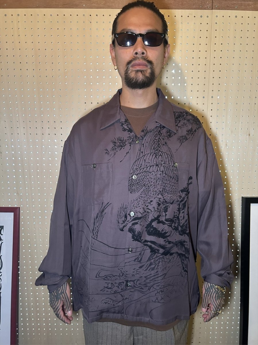 画像5: exodus brand/HORIYOSHI III TAKA/DRAGON L/S HAWAIIAN SHIRT（PURPLE）［鷹/ドラゴンハワイアンシャツ-26秋冬］ (5)
