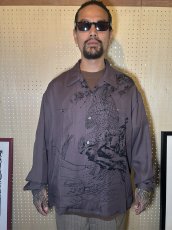 画像5: exodus brand/HORIYOSHI III TAKA/DRAGON L/S HAWAIIAN SHIRT（PURPLE）［鷹/ドラゴンハワイアンシャツ-26秋冬］ (5)