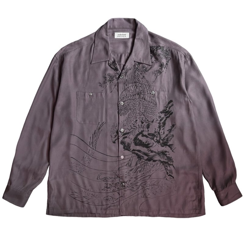 画像1: exodus brand/HORIYOSHI III TAKA/DRAGON L/S HAWAIIAN SHIRT（PURPLE）［鷹/ドラゴンハワイアンシャツ-26秋冬］