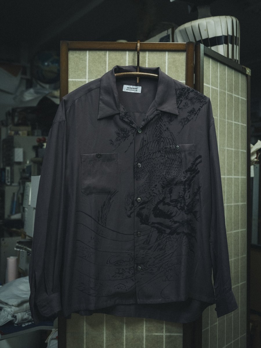 画像4: exodus brand/HORIYOSHI III TAKA/DRAGON L/S HAWAIIAN SHIRT（PURPLE）［鷹/ドラゴンハワイアンシャツ-26秋冬］ (4)