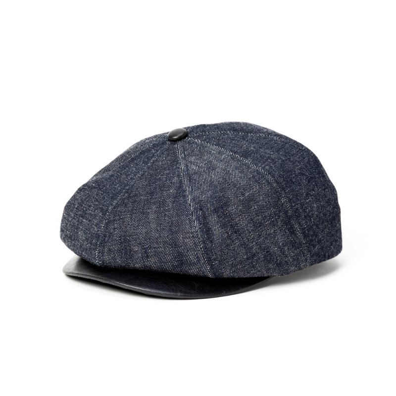 画像1: CALEE/LEATHER WAPPEN DENIM BRIM LEATHER CAS（INDIGO BLUE）［レザーワッペンデニムブリムレザーキャスケット-26秋冬］