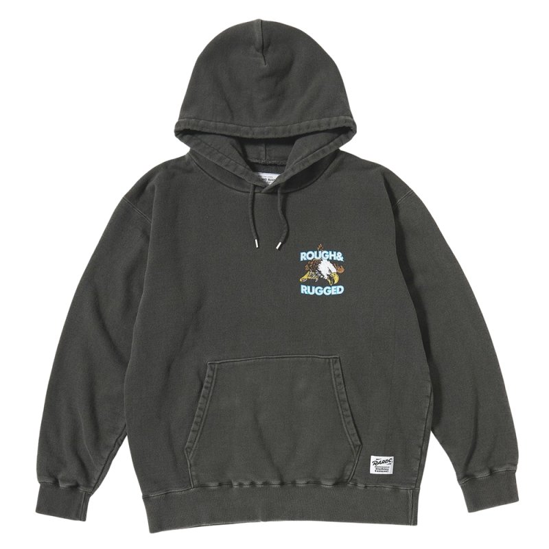 画像1: ROUGH AND RUGGED/DESIGN HOODIE-PIGMENT（BLACK）［プルオーバーパーカー-26秋冬］