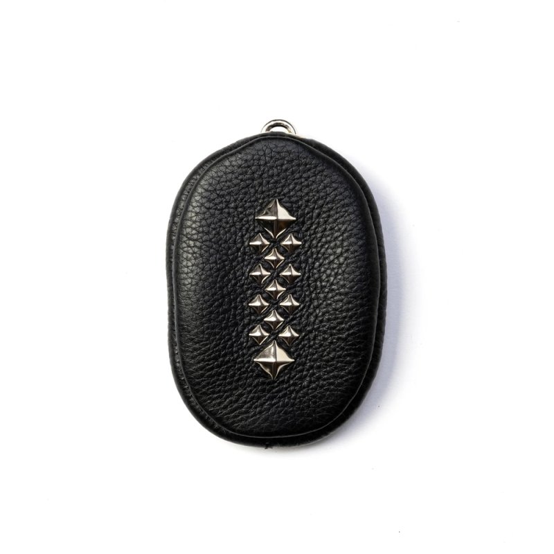 画像1: CALEE/STUDS LEATHER ZIP COIN CASE（BLACK）［スタッズレザージップコインケース-26秋冬］