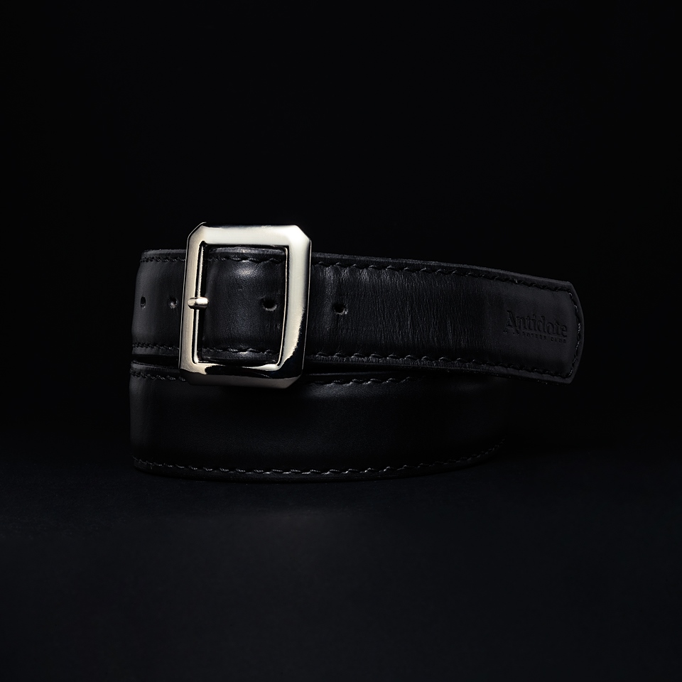 Single Prong Brass Garrison Leather Belt - Hand-Dyed Black