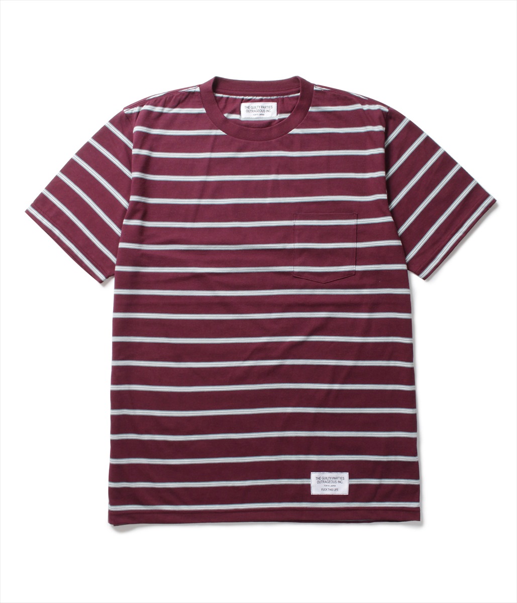 WACKO MARIA/STRIPED CREW NECK T-SHIRT(TYPE-1)(バーガンディー WACKO MARIA/STRIPED CREW NECK T-SHIRT(TYPE-1)(バーガンディー