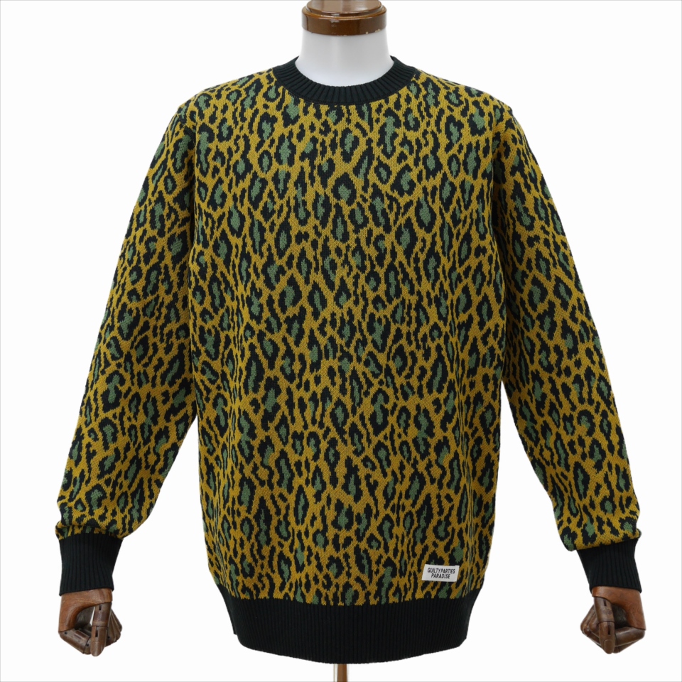 WACKO MARIA/LEOPARD JAQUARD SWEATER(グリーン)[レオパード柄 WACKO MARIA/LEOPARD JAQUARD SWEATER(グリーン)[レオパード柄