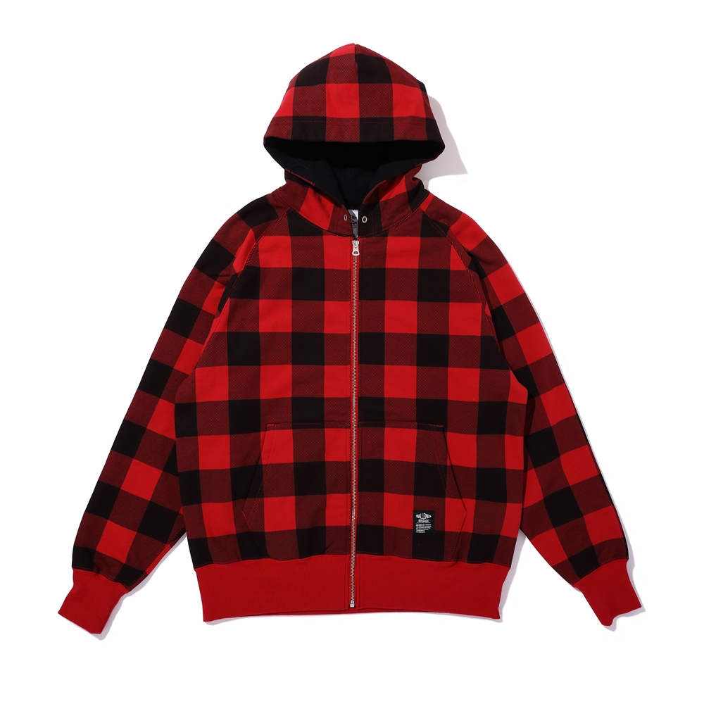 Challenger Buffalo Check Hoodie レッド ブラック バッファローチェックジップアップパーカー 冬 Jonas