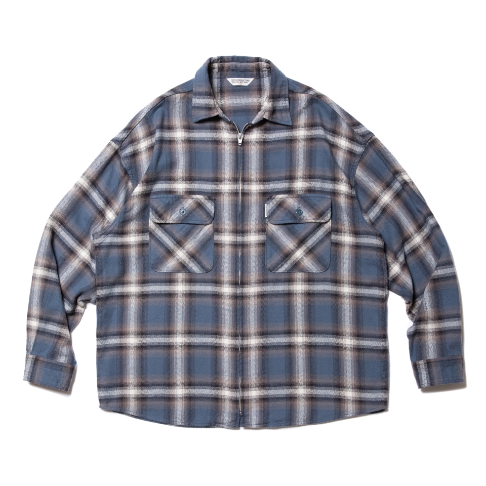 COOTIE/Ombre Nel Check Zip Up Shirt（スモークブルー）［オンブレ 