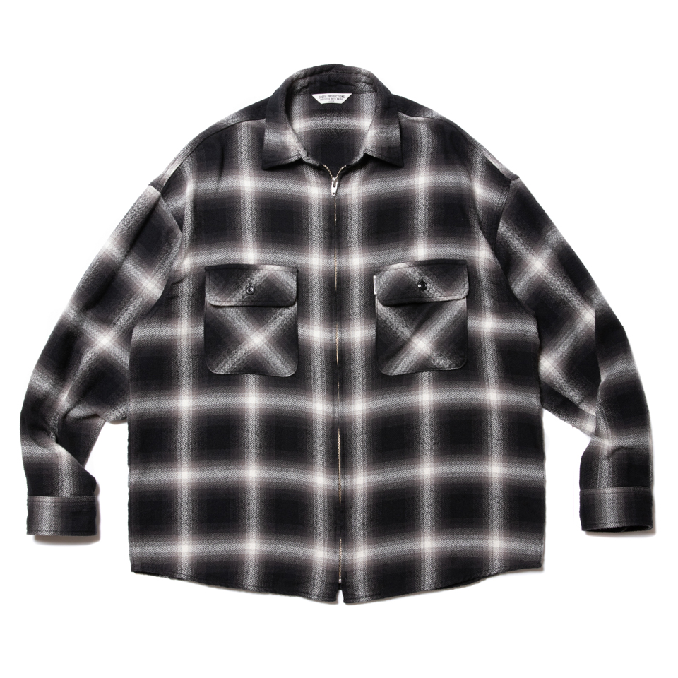 COOTIE/Ombre Nel Check Zip Up Shirt（ブラック）［オンブレネル 