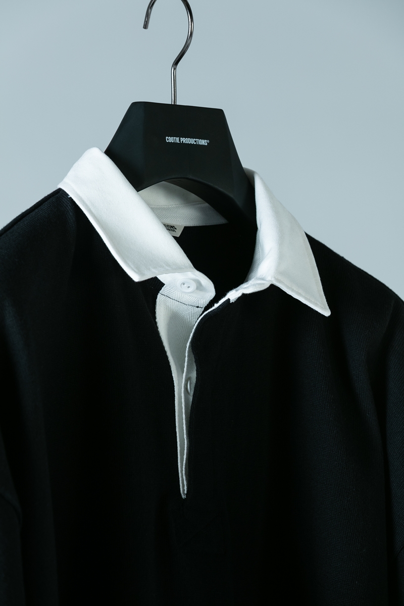 COOTIE/Heavy Cotton Panel Border Rugger Shirt（ブラック/ホワイト 