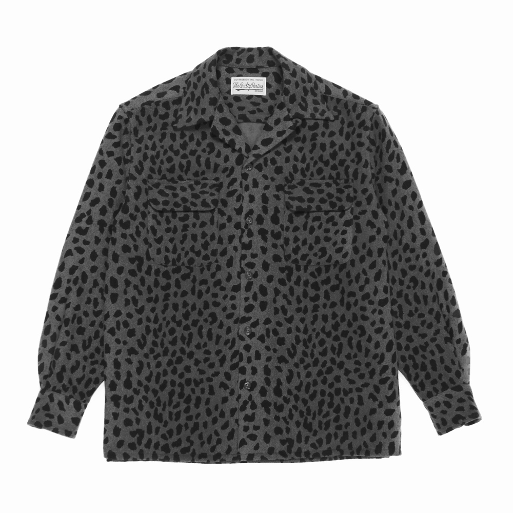 WACKO MARIA/LEOPARD WOOL OPEN COLLAR SHIRT(グレー)[レオパード
