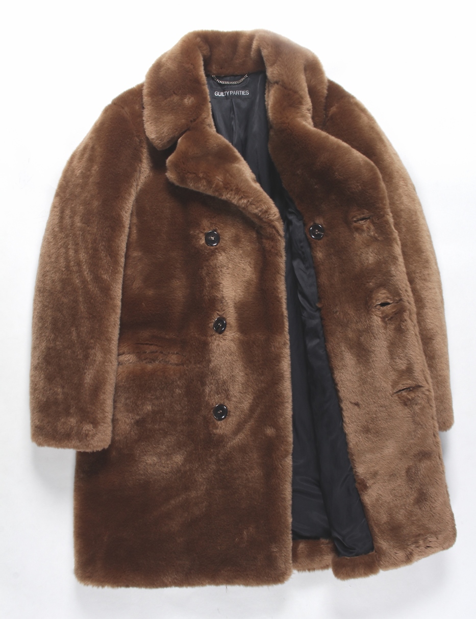 WACKO MARIA/FUR DOUBLE BREASTED COAT（ブラウン）［ファーコート-20 