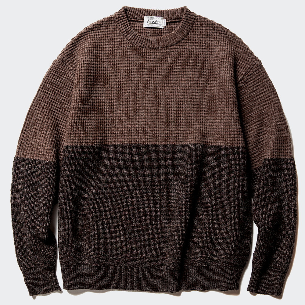 CALEE/Two tone crew neck knit sweater 