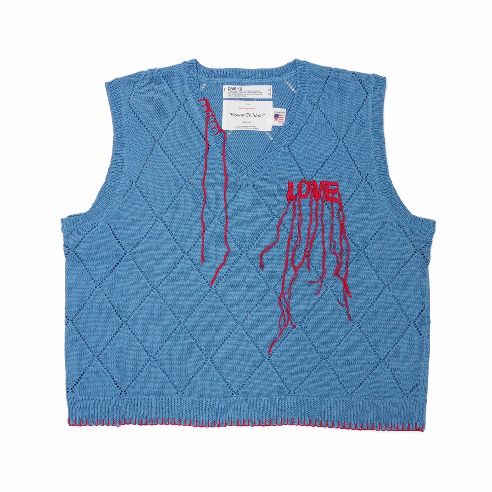 DAIRIKU Embroidery Argyle Knit Vest