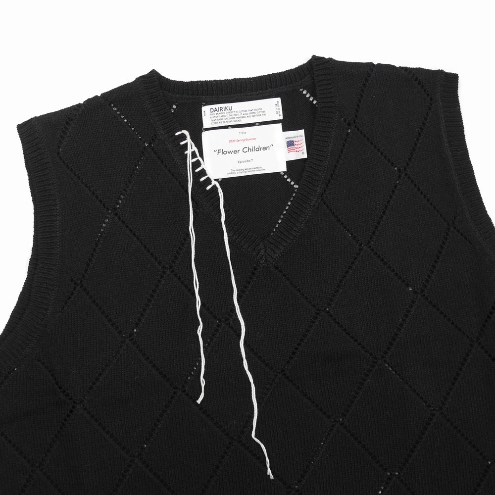 DAIRIKU/Blanket Embroidery Argyle Knit Vest（ナイトブラック 