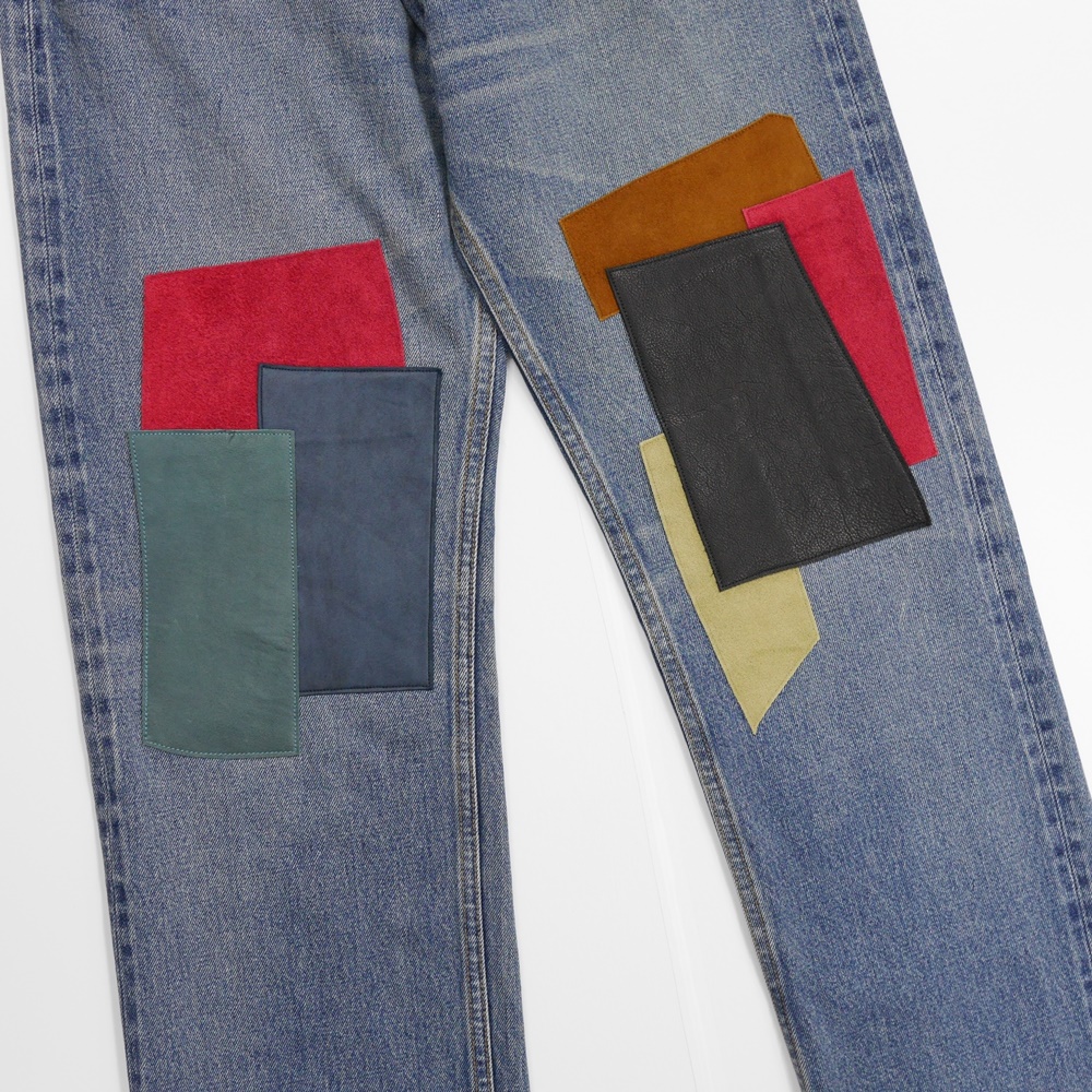 DAIRIKU/Leather Patch Work Slim Denim Pants（インディゴ） 【20%OFF 