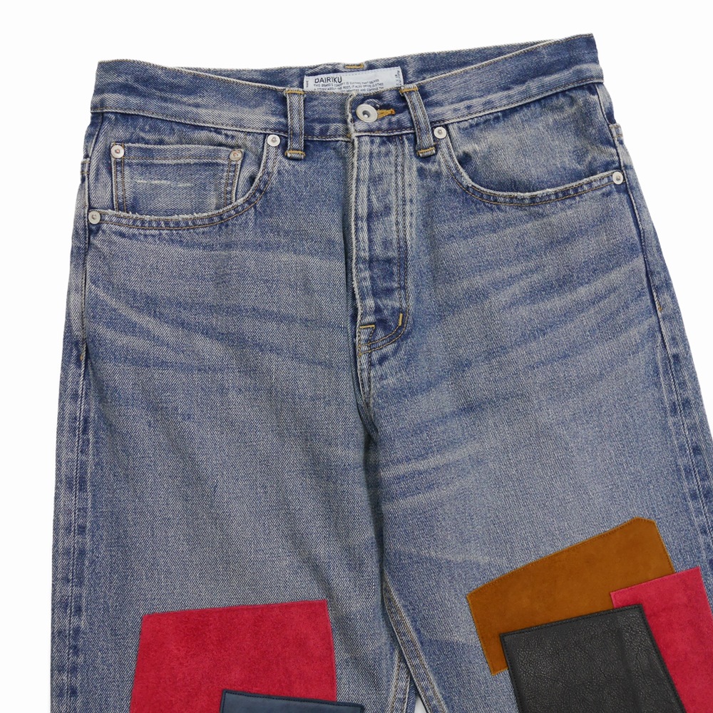 DAIRIKU Leather Patch Work Denim Pants | www.jarussi.com.br