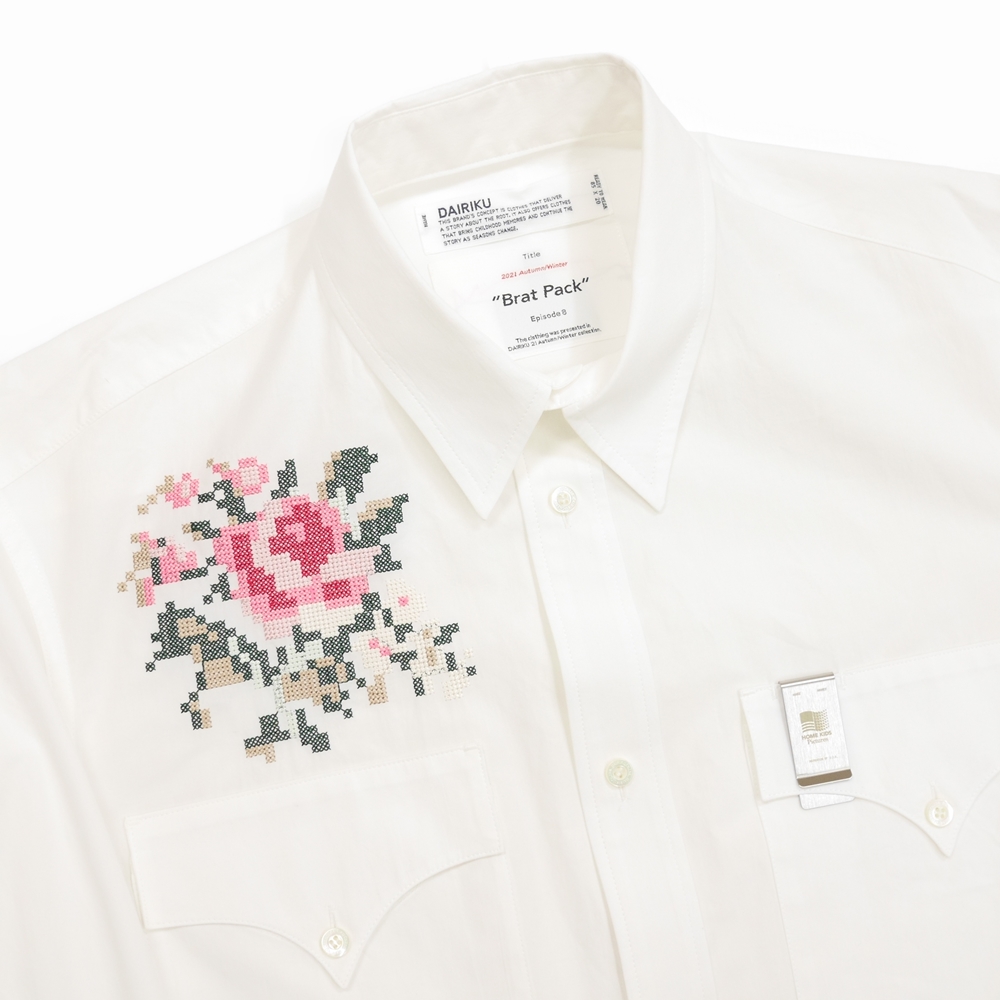 DAIRIKU/Flower Cross Em Shirt with Money Clip（ウォッシャーホワイト）［フラワークロスシャツ-21秋冬］  - JONAS