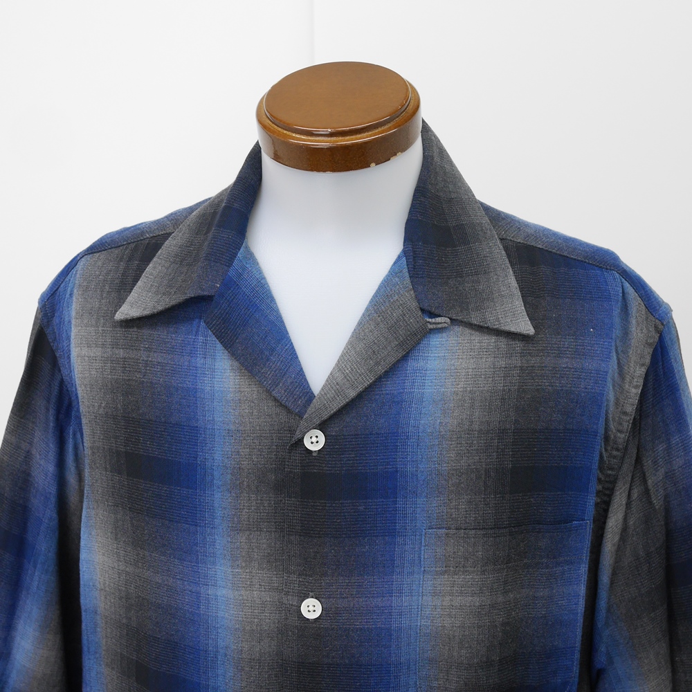 WACKO MARIA/60'S OMBRE CHECK OPEN COLLAR SHIRT(TYPE-1)(ブルー WACKO MARIA/60'S OMBRE CHECK OPEN COLLAR SHIRT(TYPE-1)(ブルー