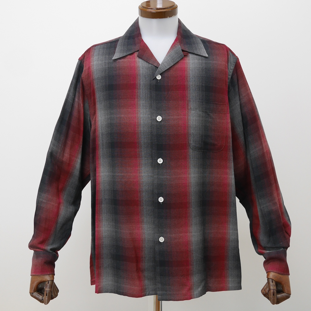 WACKO MARIA/60'S OMBRE CHECK OPEN COLLAR SHIRT（TYPE-1）（レッド）[オンブレチェック