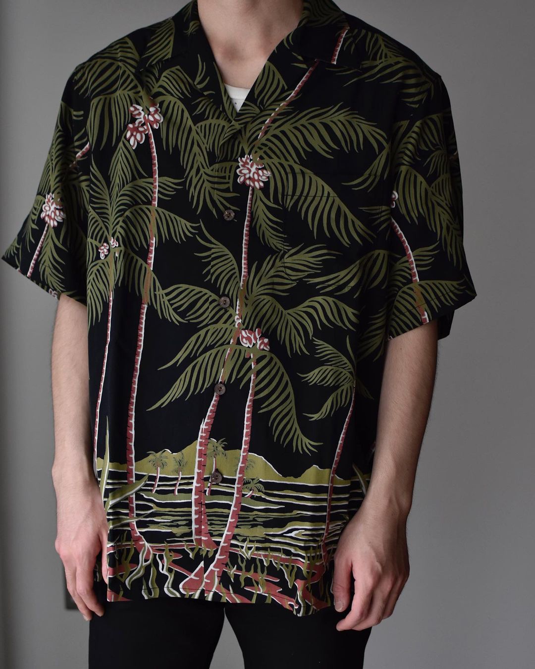 MINEDENIM/WACKO MARIA×MINEDENIM Palm tree Hawaiian SH（ブラック