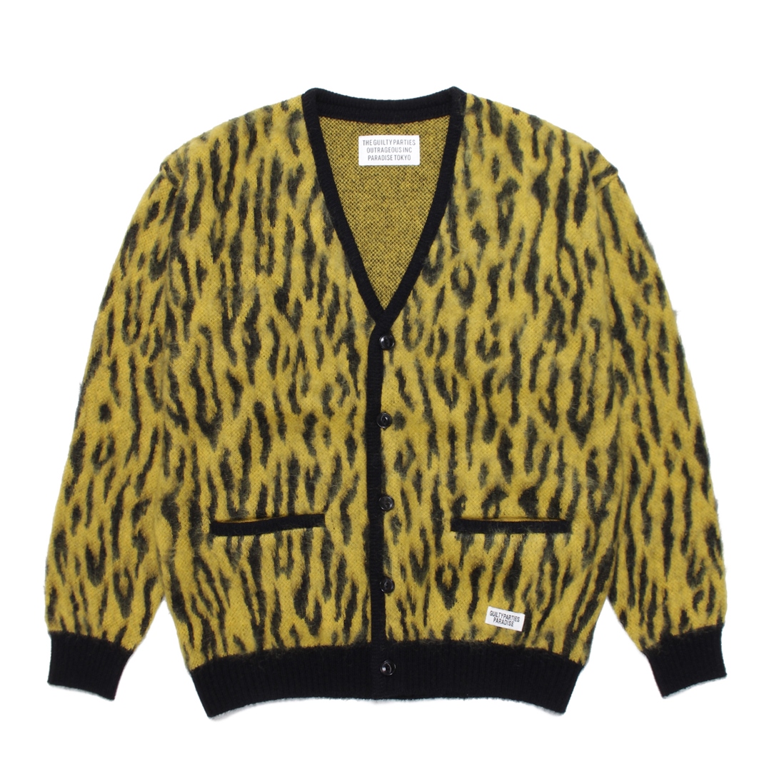 WACKO MARIA/LEOPARD MOHAIR KNIT JACQUARD CARDIGAN（TYPE-2）（イエロー）[レオパード