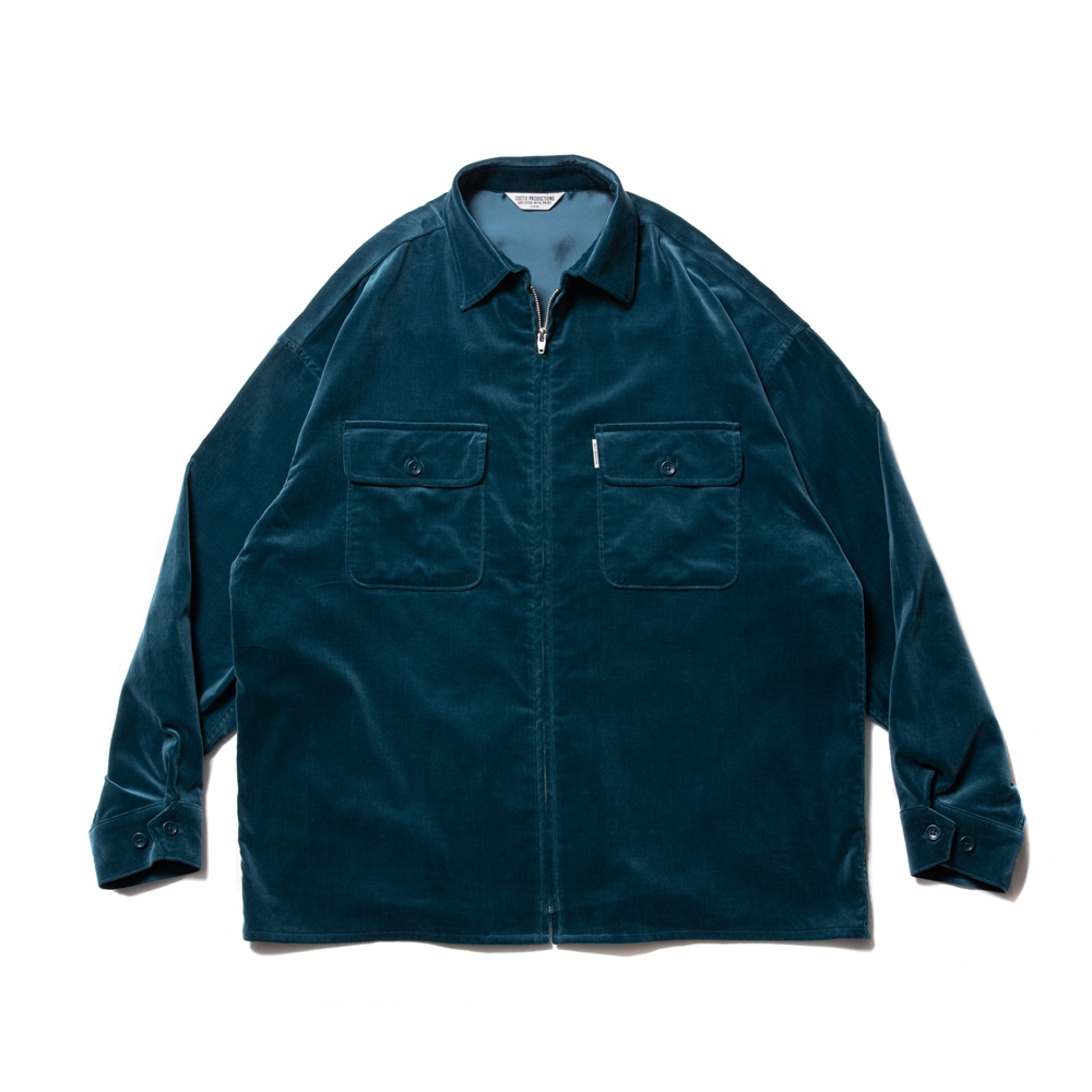 COOTIE PRODUCTIONS/Velour Zip Up Work Shirt（ターコイズ）[ベロアジップアップワークシャツ-21秋冬