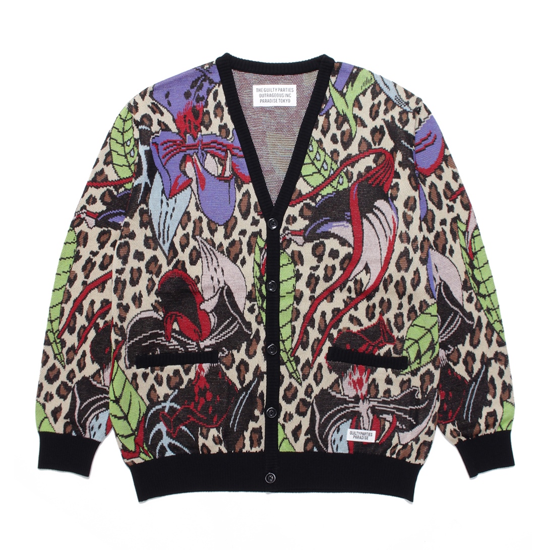 WACKO MARIA/百花図 KNIT JACQUARD CARDIGAN（ベージュ）［ジャガード 